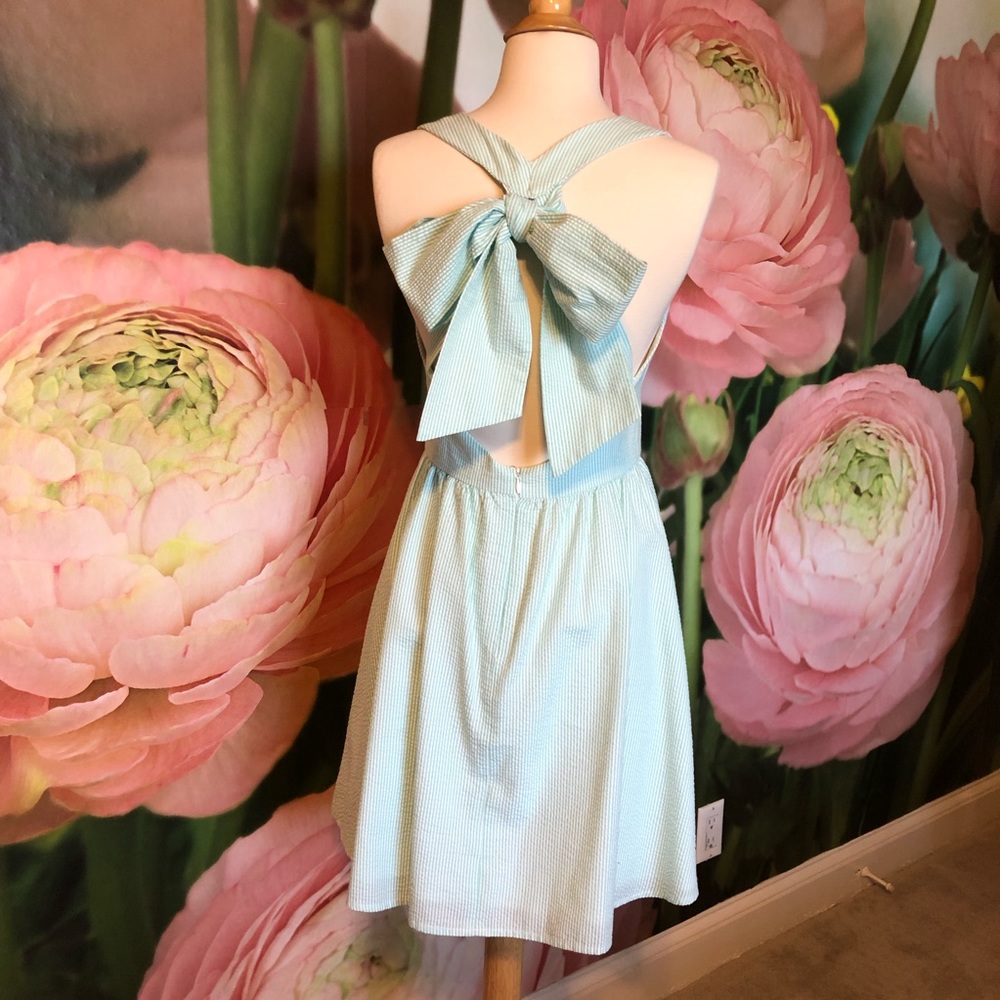 Light Green Seersucker Dress w/ Bow on the Back